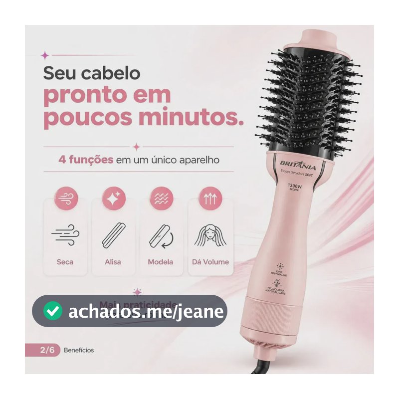 Secadora Escova Britânia Bec07r 4 Em 1 1300w Rosa 127/220v