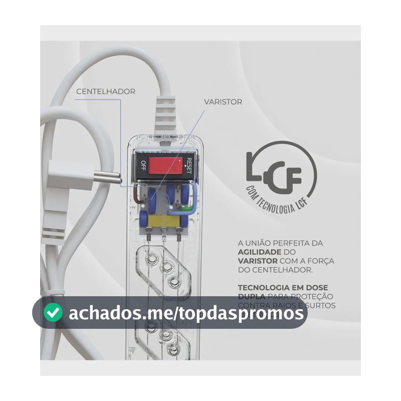 iCLAMPER Energia 5 Tomadas LCF Transparente Filtro de Linha e Protetor Elétrico DPS Bivolt