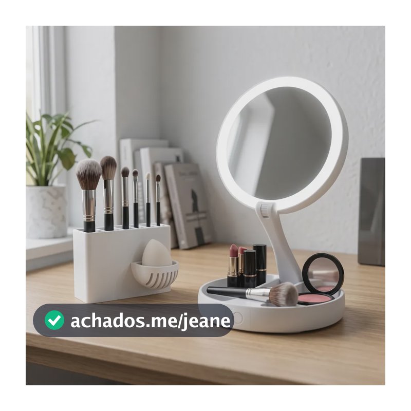 Espelho Maquiagem Led Com Aumento 10x Dobrável De Mesa Luz P Branco