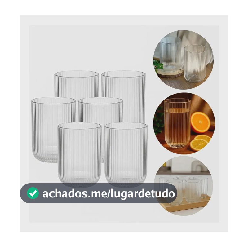 Kit 6 Copos Vidro Canelado Grosso 420 Ml Água Drinks Suco Água