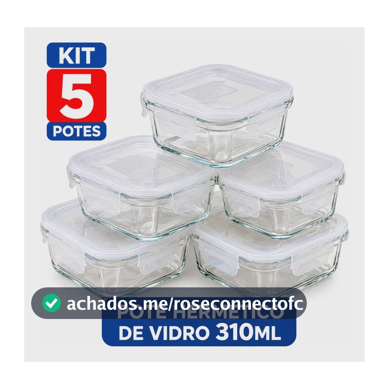 Kit 5 Pote Hermetico Pequeno Marmita Multiuso 310 Ml Freezer Transparente