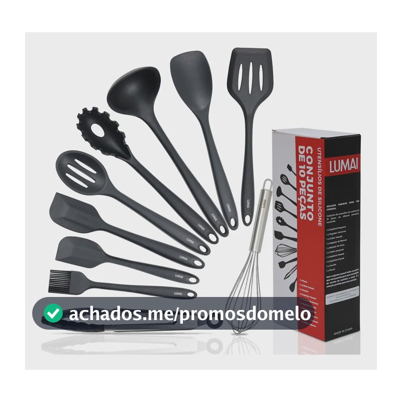 Lumai Kit de Utensilios de Cozinha de Silicone Maciço Miami Premium - Conjunto com 10 Peças Livre de BPA - Jogo com Espatulas Pegador Conchas Colheres Batedor de Ovos - Tamanho Grande e Pegada Firme