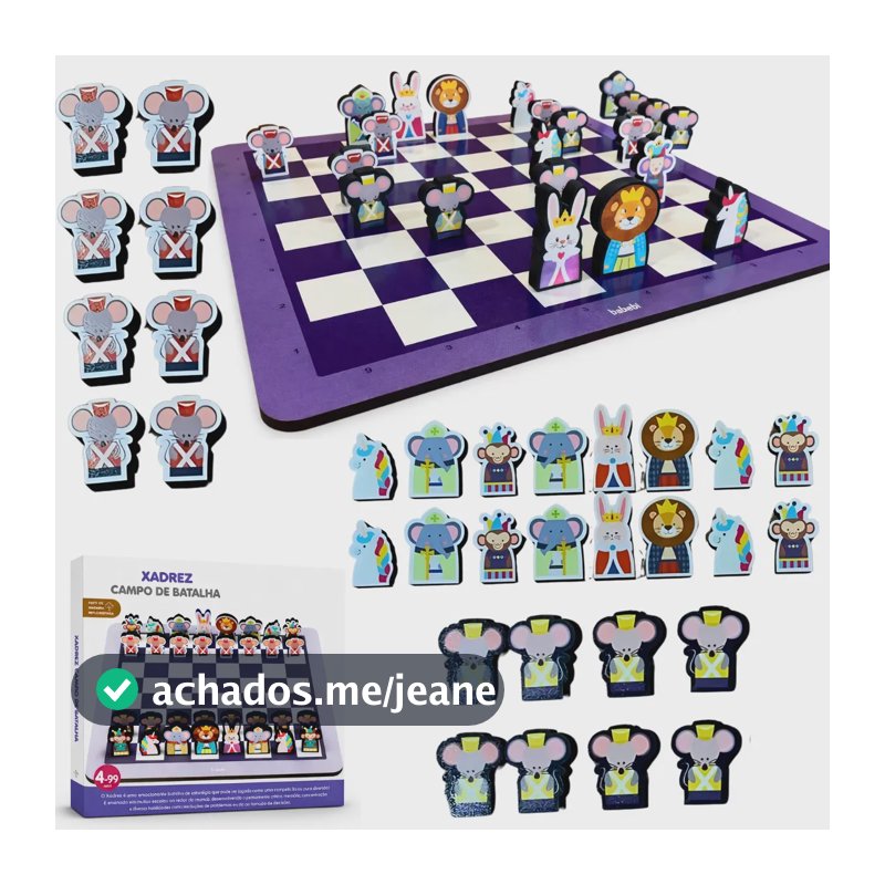 Jogo de Xadrez Infantil Educativo em Madeira Com Peças de Animais, Tabuleiro e Estratégia para Crianças