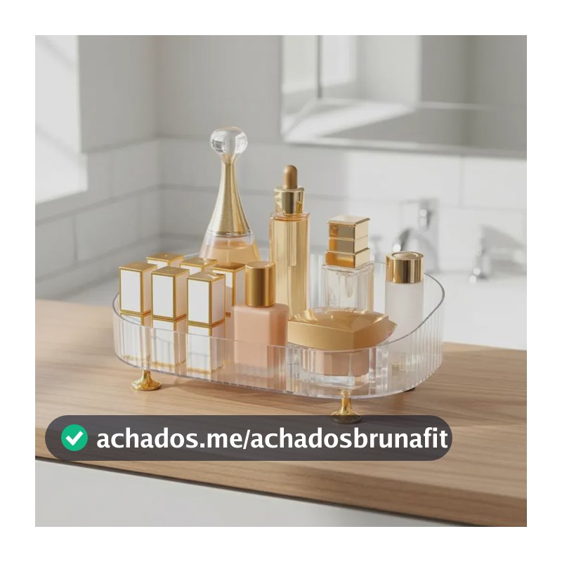 Bandeja Porta Maquiagem Organizador Perfume Cosméticos Cor Transparente E Pés Dourados