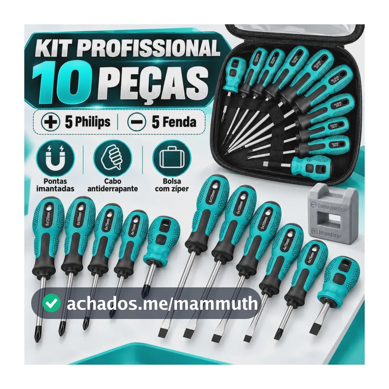 Kit Jogo Chave Fenda E Philips Imantado Profissional 10 Pçs