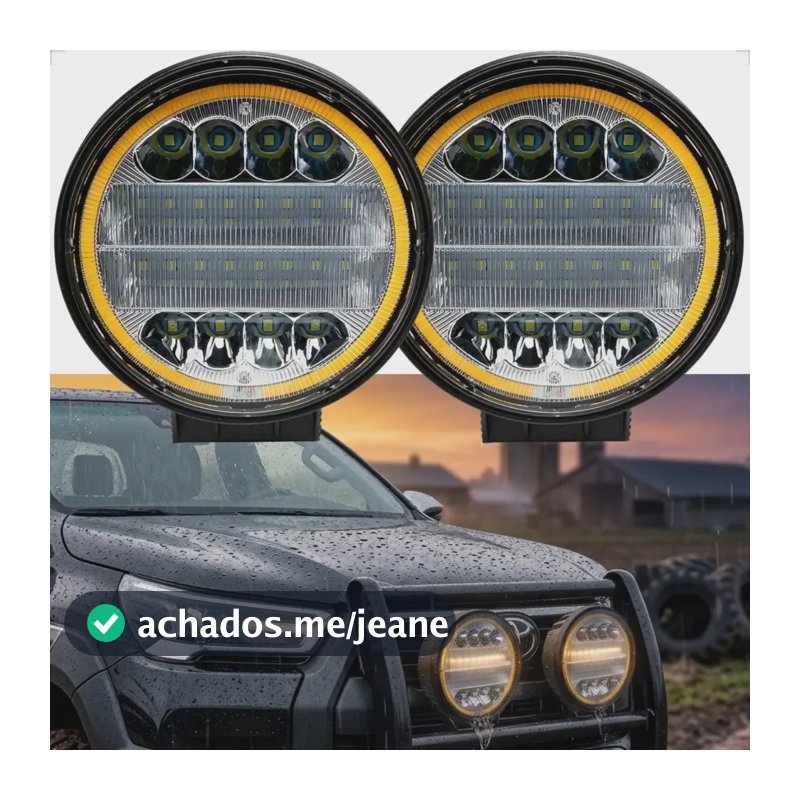 Par Farol Milha Led 72w Redondo Jeep Trilha 4x4 Angel Eye 12-24v Off Road  Transparente - Prova Dágua - Vedado -angel Amarelo