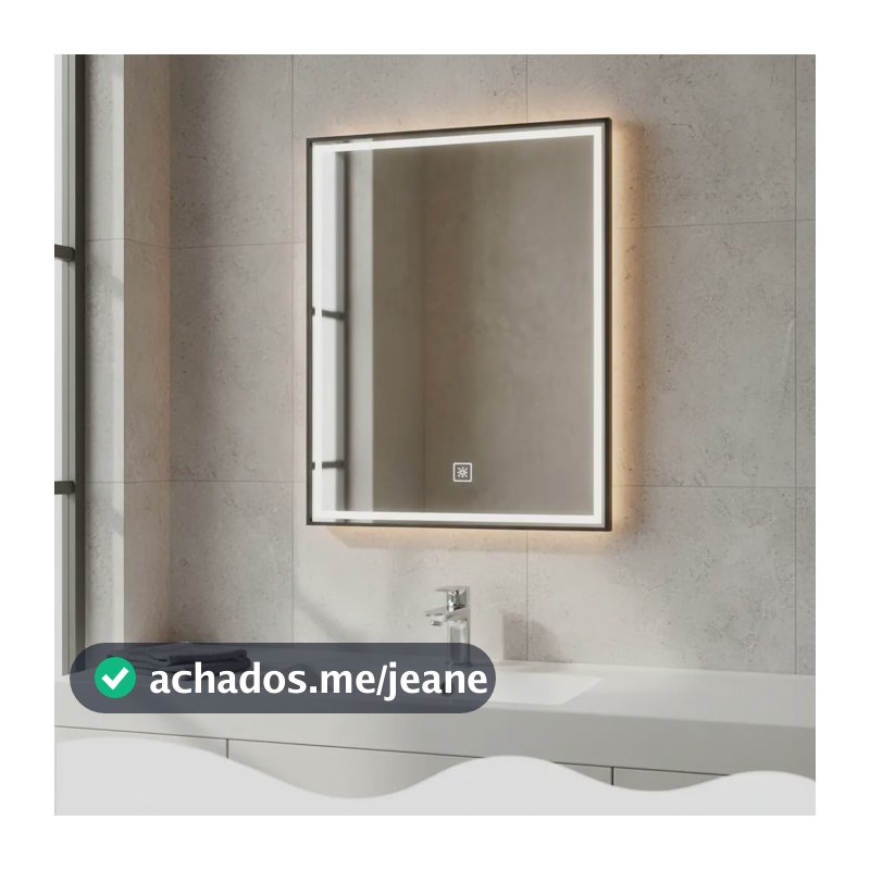 Espelho de Banheiro com Led Moldura PRETA 40X60CM 3 Cores Luz