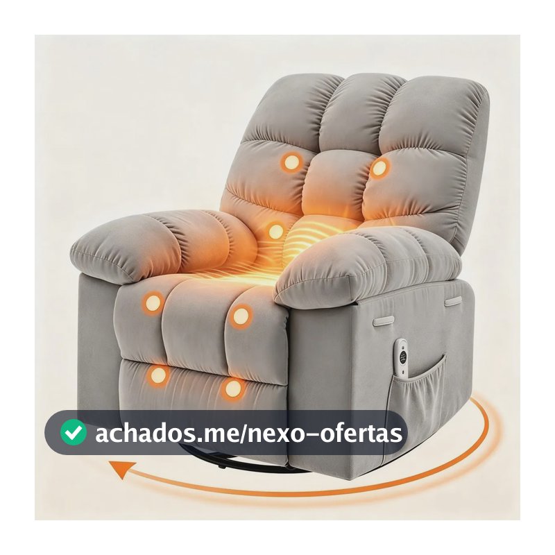 Poltrona Massageadora Reclinável com Aquecimento e 8 Pontos Vibratórios Cinza