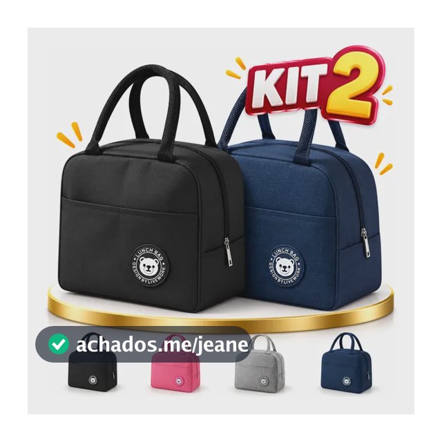 Kit 2 Bolsa Marmita Térmica Lancheira  Academia Trabalho Dia Preto E Azul