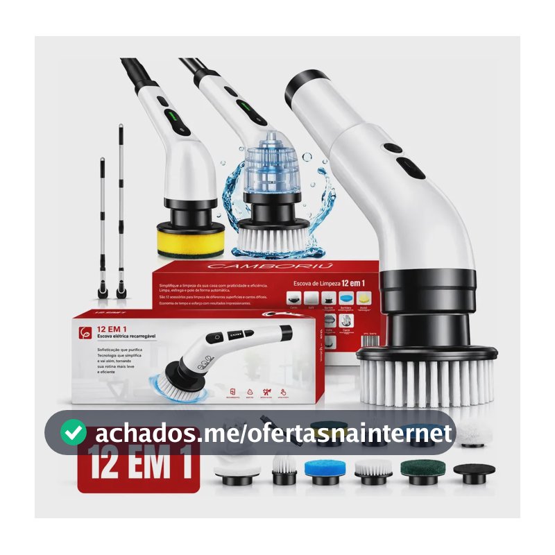 Escova De Limpeza Elétrica 12 Em 1 Giratória Recarregável Cabo Regulável Eps-4112 - Branco