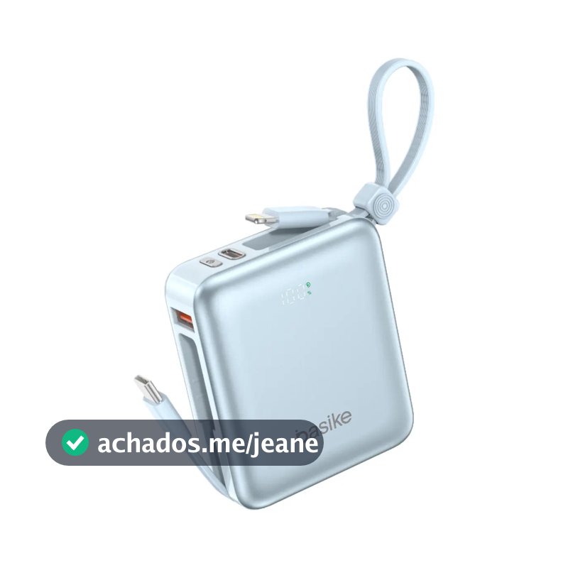 Power Bank Basike 10.000mAh Turbo com Cabo Embutido para iPhone e Samsung