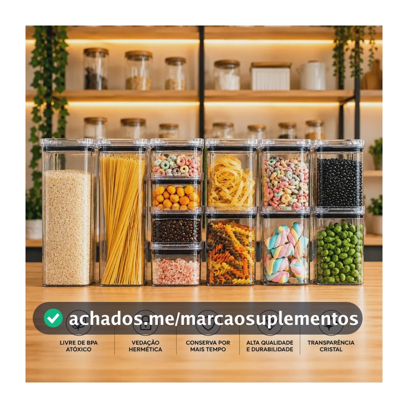Kit Potes Porta Mantimento Hermético Quadrado Cozinha 12 Uni