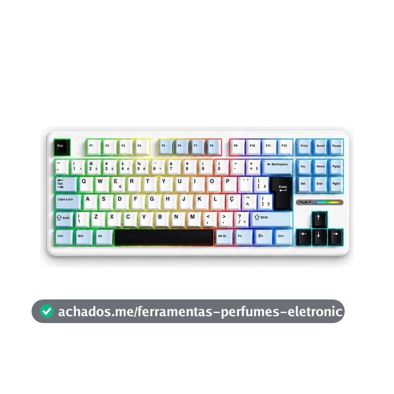 Teclado Mecânico Aula F87 Branco RGB Sem Fio Tri Mode Bluetooth 2.4GHz USB-C