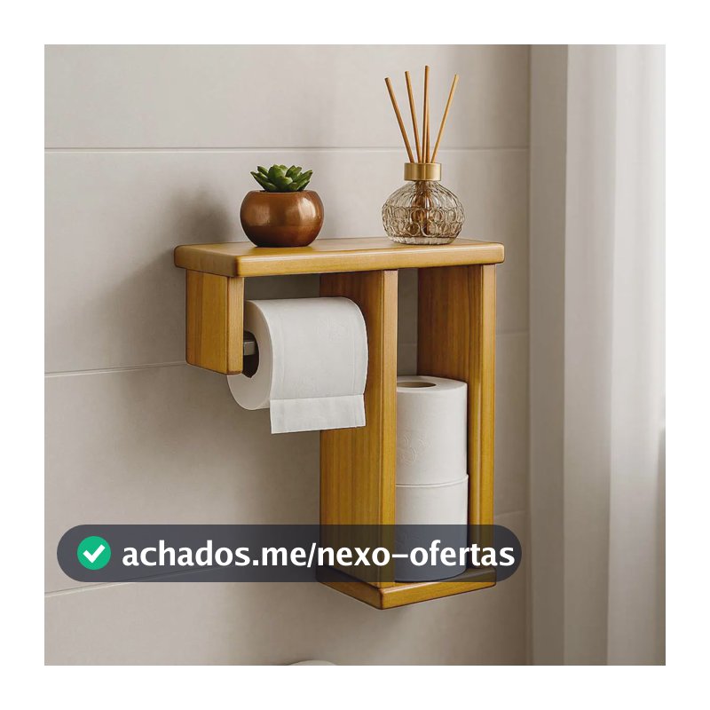 Suporte Papel Higiênico De Banheiro Em Madeira Rustico Verniz