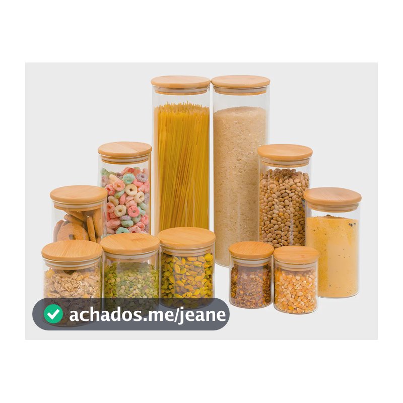 TUD Kit 11 Potes Vidro Herméticos Tampa Bambu 200ml a 2L Armazenamento