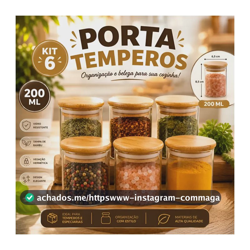 Kit 6 Pote Vidro Porta Temperos Hermético Cozinha Organiza V Vidro/tampa De Bambu