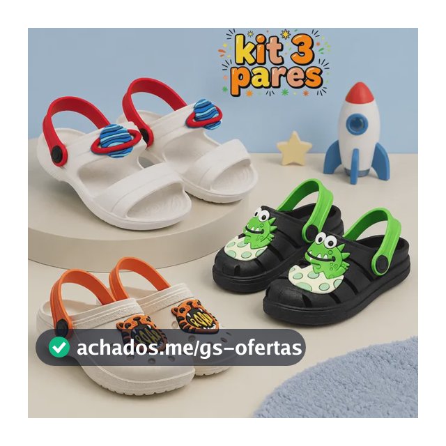 Kit 3 Pares Sandália Infantil Menino Papete Leve Personagens