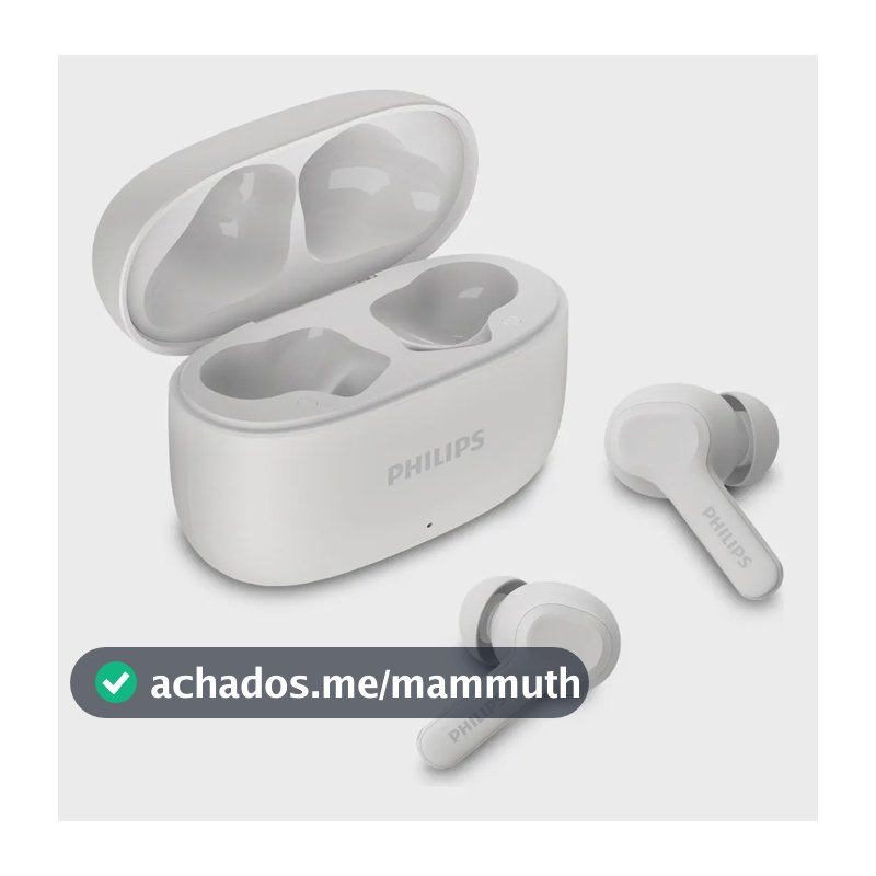 Fone de ouvido sem fio TWS Philips TAT1109WT/00 na cor branca, com bluetooth, microfone, tecnologia IPX4