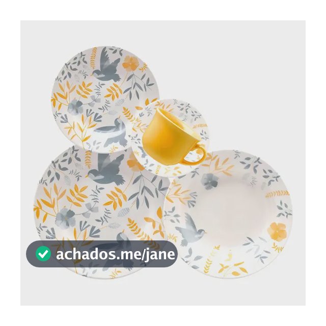 Jogo de Jantar e Chá 20 Peças Biona Donna Cerâmica Amarelo Florido