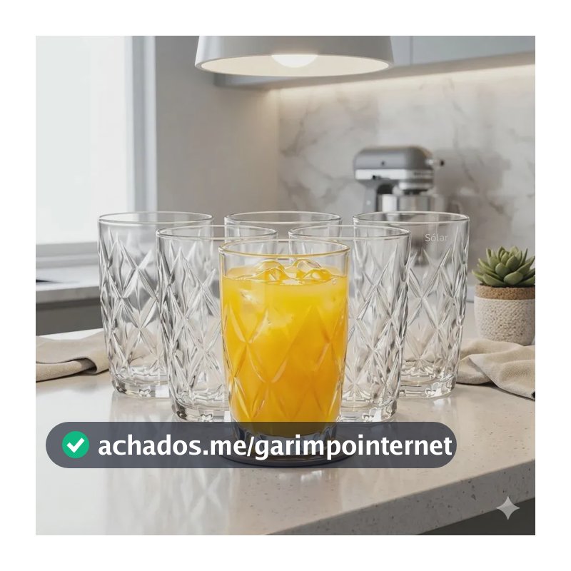 Jogo 6 Copos 370ML Grande Vidro Grosso Luxo Diamond Resistente Transparente Drink Água Suco Restaurante Bar Casa Diamante Pítia