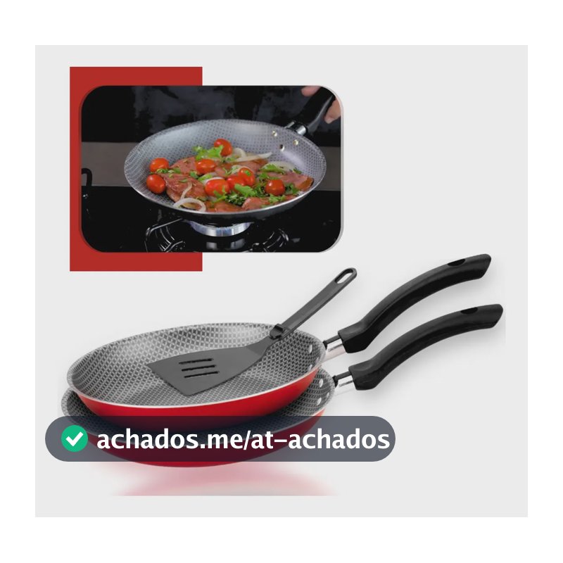 Kit 3 Peças Frigideira Antiaderente Panquequeira Ovo Tapioca Vermelho