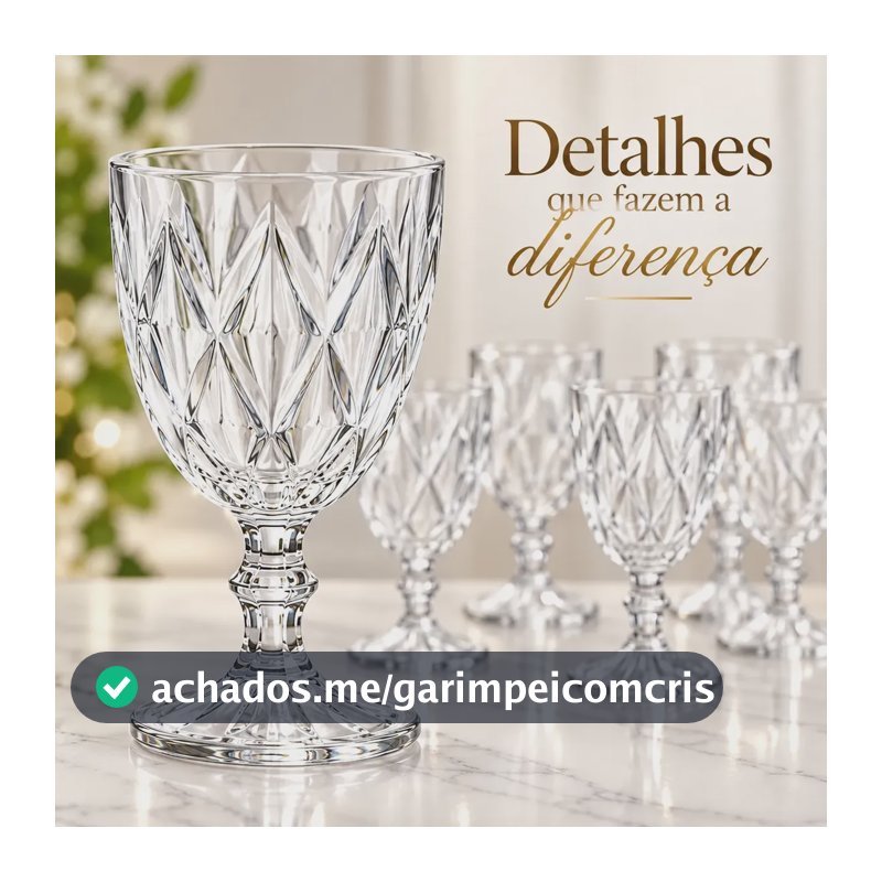 Kit 6 Taças De Vidro Clear Luxo Diamond 360ml Para Água Suco Vidro Transparente