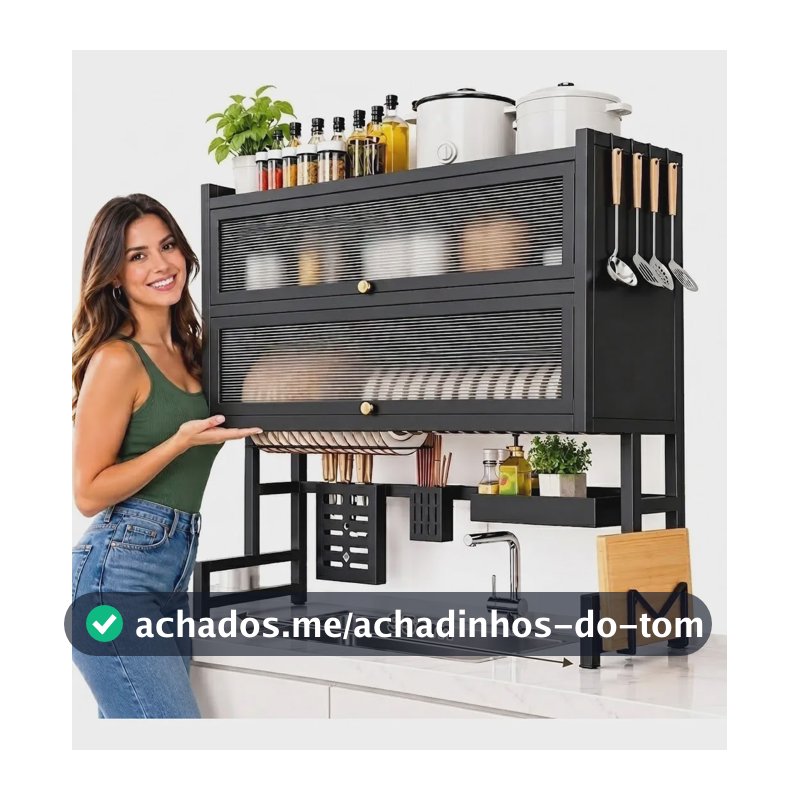 Organizador Pia Cozinha Duplo Escorredor Louça Armário Preto Preto-95cm