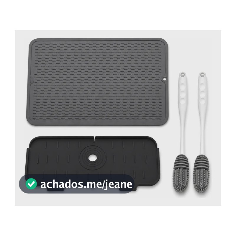 Kit Silicone Escorredor  + Torneira+ 2 Escovas Silicone Cinza