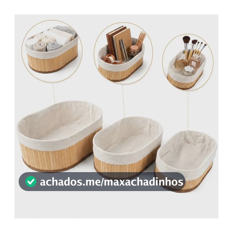 Kit Com 3 Organizadores De Bambu Ovais Yikasa