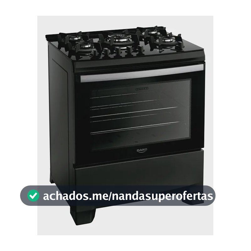 Fogão 5 Bocas Dako Supreme Black Glass com Mesa de Vidro Tripla Chama e Timer Digital Bivolt