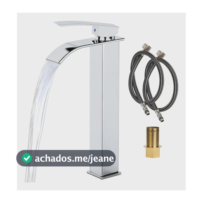 Torneira Banheiro Aço Inox 304 Monocomando Cascata Bica Alta Prateado Brilhante