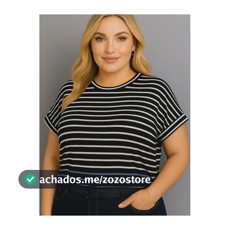 Blusa Plus Size Listrada Feminina Manga Curta Preto E Branco Preto G4