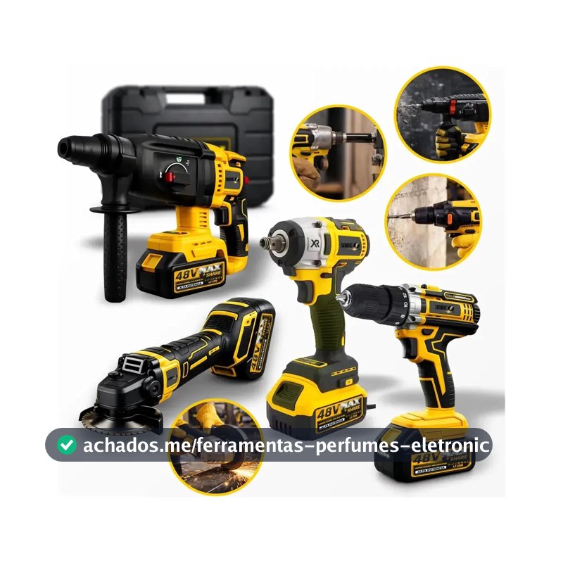 Kit Multi Ferramentas 4 Em 1 48v Sem Fio Com 2 Baterias Furadeira Parafusadeira Martelete Esmerilhadeira Chave De Impacto Com Maleta Alta Potência Uso Profissional E Doméstico Simake