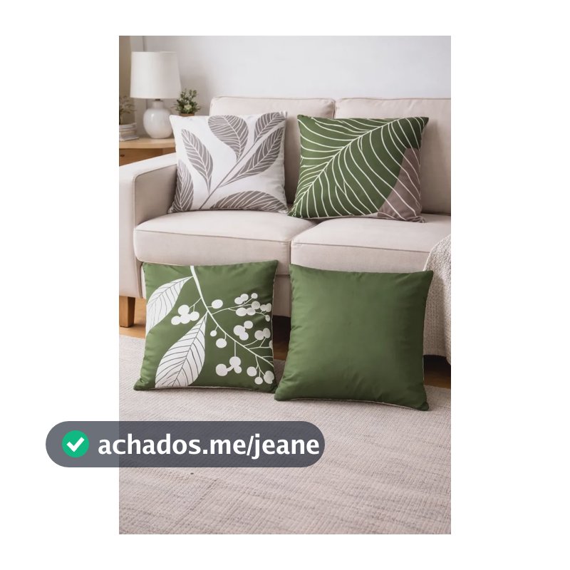 Kit 4 Capas De Almofada Estampa De Natal 42x42cm Com Ziper Estampada Folhagem Verde