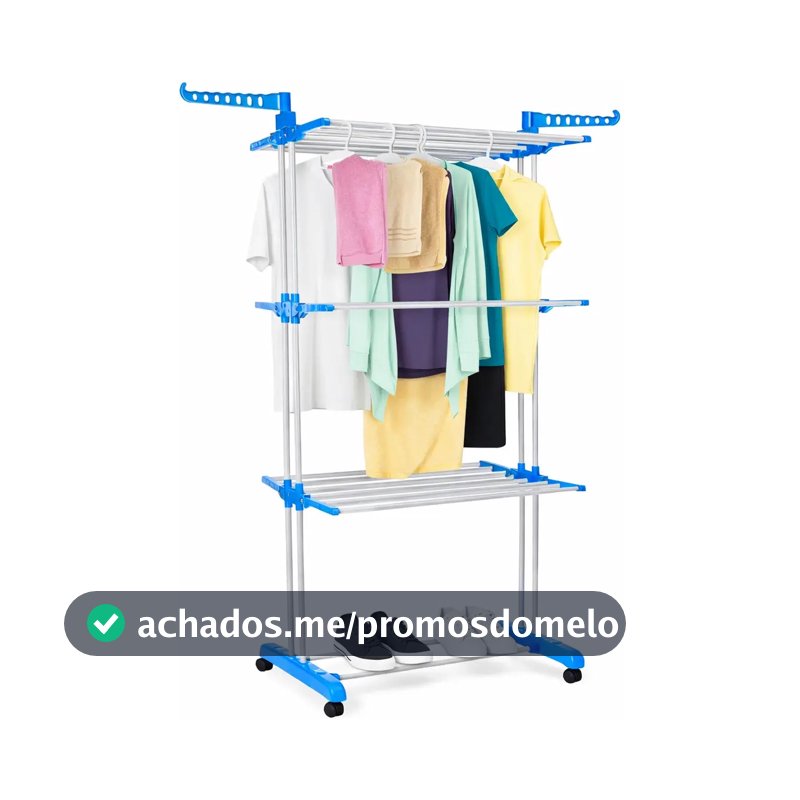 Varal De Apartamento Chão Aço Inox Resistente 3 Andares 2 Hastes Com 4 Rodas Dobrável Retrátil Multiuso Grande Super Prático Para Roupas Vertical Compacto Fácil Montagem Alta Capacidade Secagem Rápida