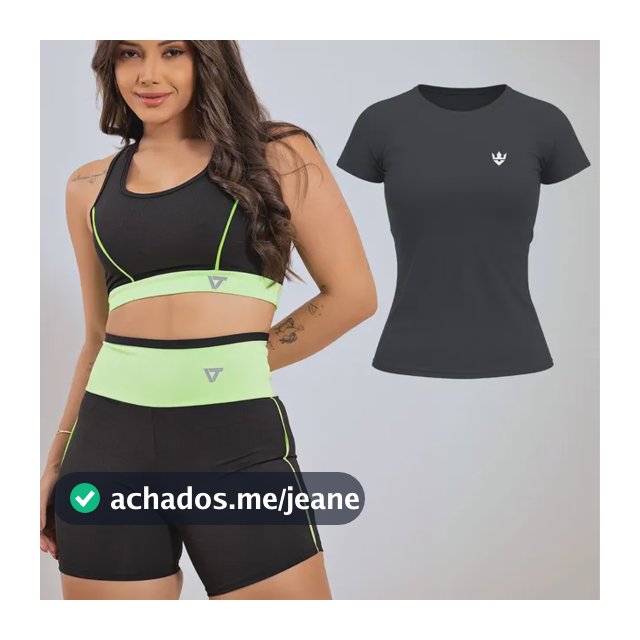 Kit Conjunto Fitness Feminino + Camiseta Roupa Academia Verde Liso Gg