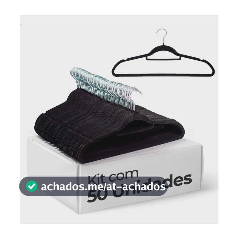 Vittak Kit 50 Cabides Veludo De Roupa Antideslizante Slim Adulto Cor Preto