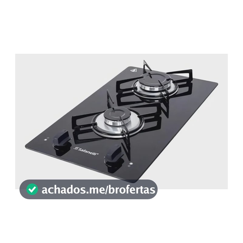 Cooktop Safanelli de Vidro Preto com 2 Bocas para Gás GLP