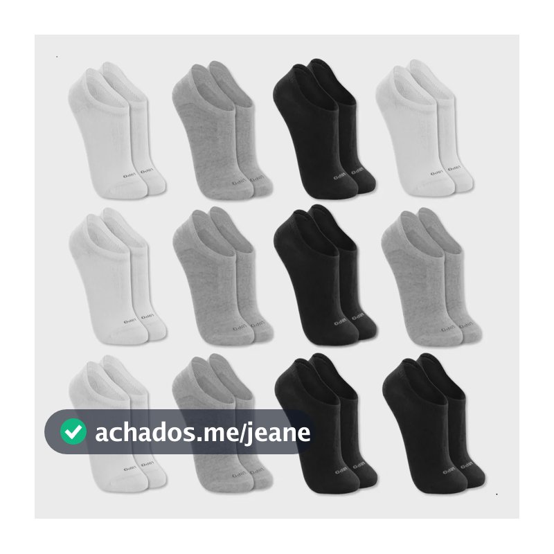 Kit 12 Pares Meias Lupo Soquete Invisível Algodão Masculina 4 Branca - 4 Cinza - 4 Preto Meia Sapatilha Masculina Cano Curto Invisível Algodão Único
