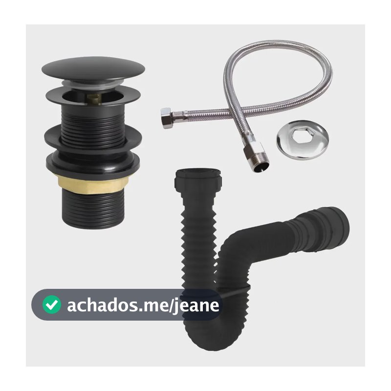 Kit Banheiro Sifão + Valvula Click + Engate 40cm Preto Black Preto
