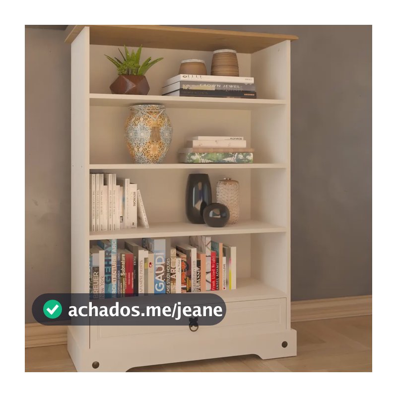 Estante Baixa MDF Smile Serpil Baby com Gaveta 119,5x82,5cm Creme/Carvalho