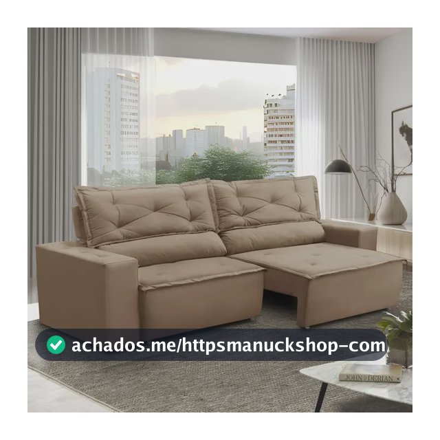 Sofá Retrátil e Reclinável com Molas 1,80m Livia Suede Cappuccino Adonai Estofados