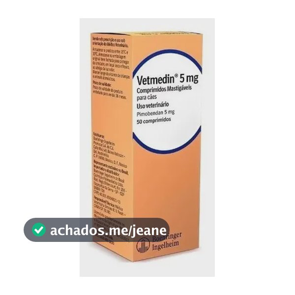 Vetmedin 5mg 50 Comprimidos Pimobendan para Cães Insuficiência Cardíaca