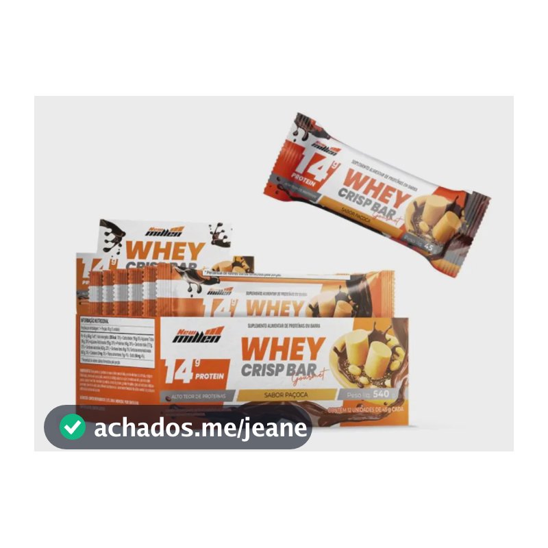 Barra de Proteína New Millen Whey Crisp sabor Paçoca com 12 Unidades