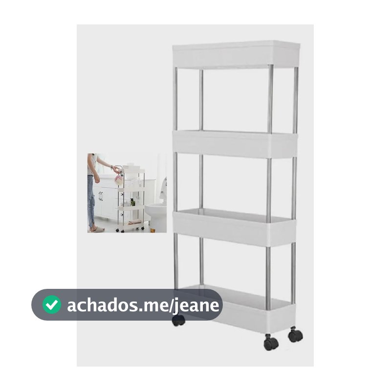 Carrinho Organizador Branco 4 Andares Leva Pra Casa Rodinhas 360º Polipropileno Inox