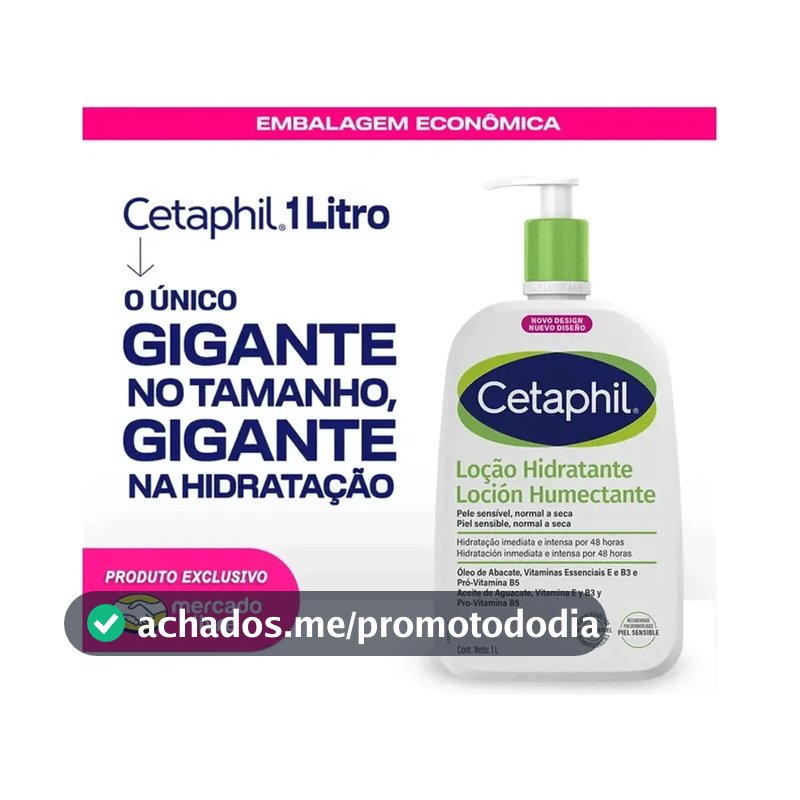Cetaphil Loção Hidratante Corporal e Facial para Pele Sensível, Normal a Seca 1L - Hidratação 48h