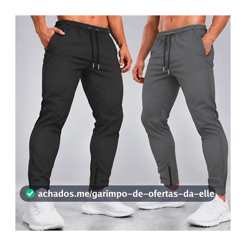 Kit 2 Calças Jogger Tactel Com Elastano Bolsos E Zipper Preta E Cinza M