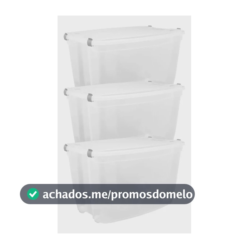 03 Caixa Organizadora Grande Plástico 78 Litros Transparente Transparente Liso