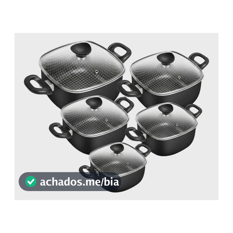 Conjunto Quadrado Patolux 5 Peças Antiaderente Preto
