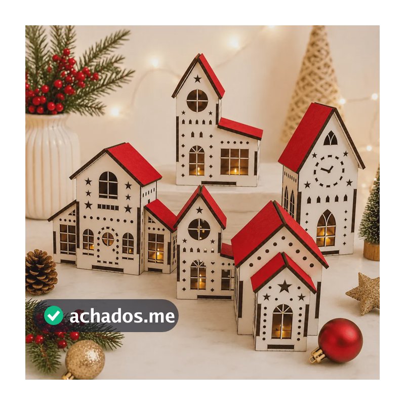 Vila Natalina Em Mdf Igrejinha E Casinhas Decoração Natal